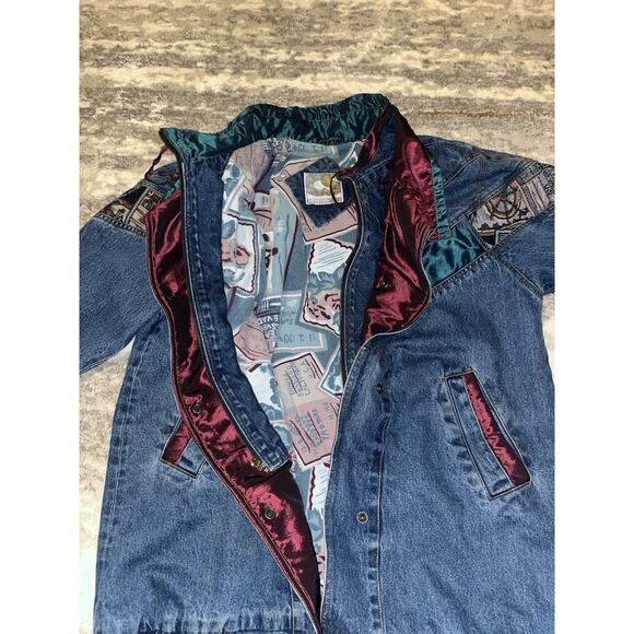 Vintage 1980s Current Seen Denim Jacket Aztec Lined Men’s L - Picture 3 of 16